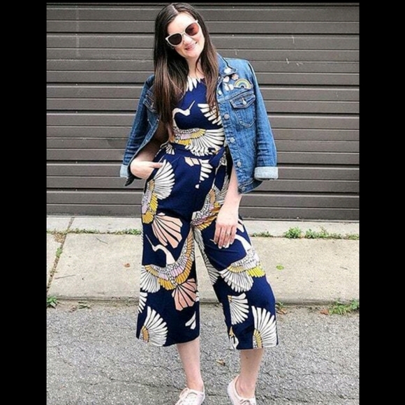 Colorfull Bird print Belted Wide Leg Jumpsuit romper - Picture 5 of 13